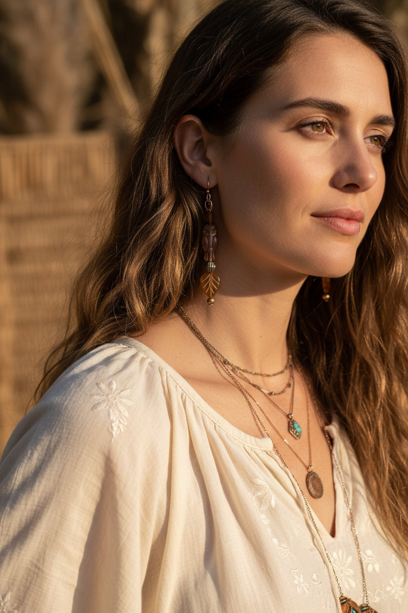 Czech Glass Dangle Earrings | Bold Tribal Boho Handmade Jewelry - Distinct Designs