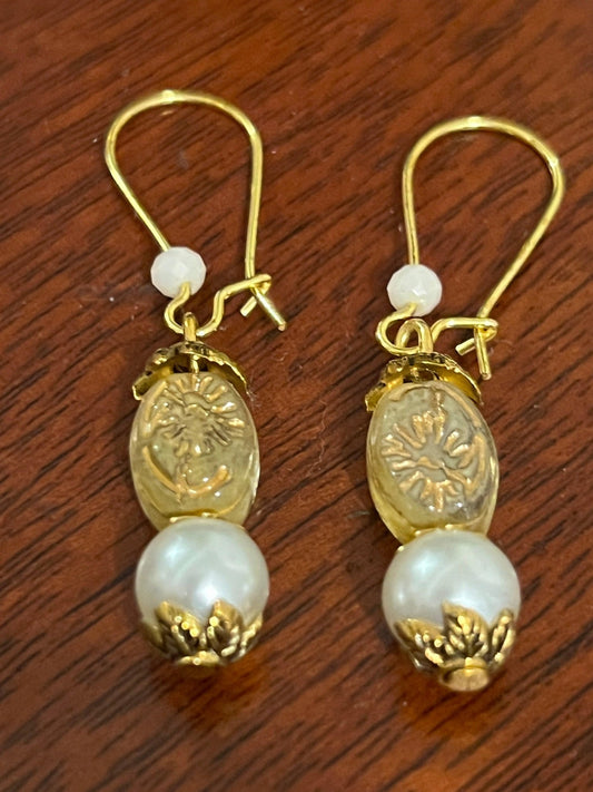 Czech Glass Pearl Dangle Earrings | Classic Vintage Inspired Handmade Jewelry - Distinct Designs