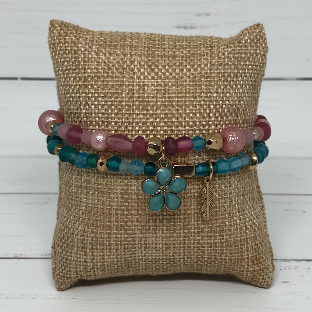 Dainty Floral Glass Beaded Bracelet Set | Boho Chic Handmade Jewelry - Distinct Designs