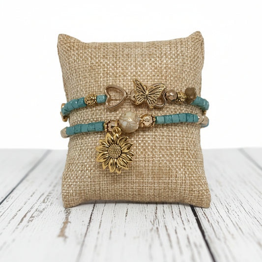 Dainty Glass Beads Bracelet Set | Boho Chic Vintage Inspired - Distinct Designs