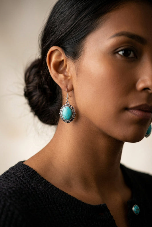 Dangle Faux Turquoise Earrings | Southwestern Ethnic Inspired Handmade Jewelry - Distinct Designs