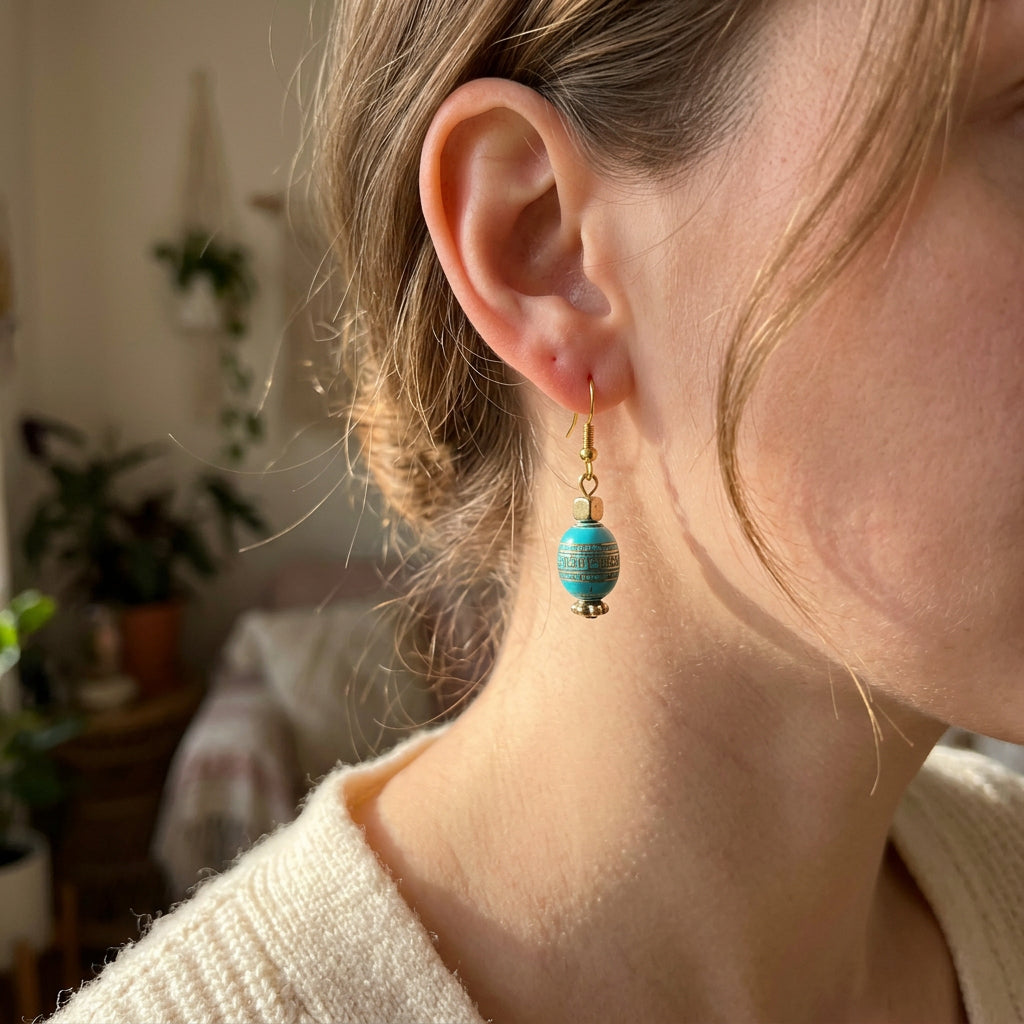 Dangle Faux Turquoise Earrings | Southwestern Ethnic Inspired Handmade Jewelry - Distinct Designs