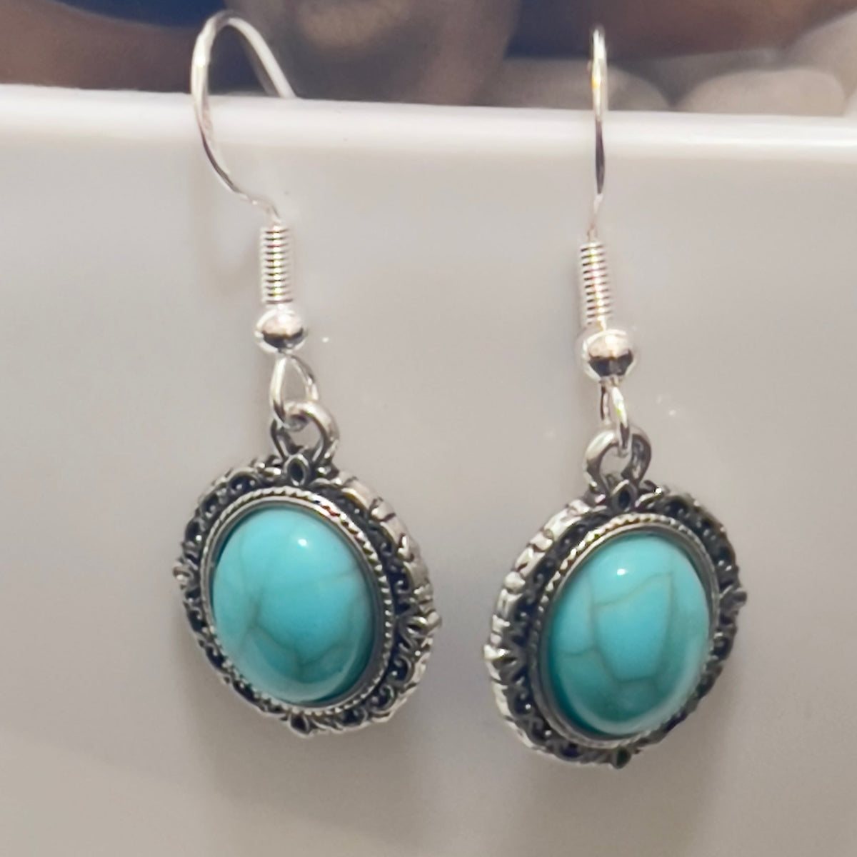 Dangle Faux Turquoise Earrings | Southwestern Ethnic Inspired Handmade Jewelry - Distinct Designs