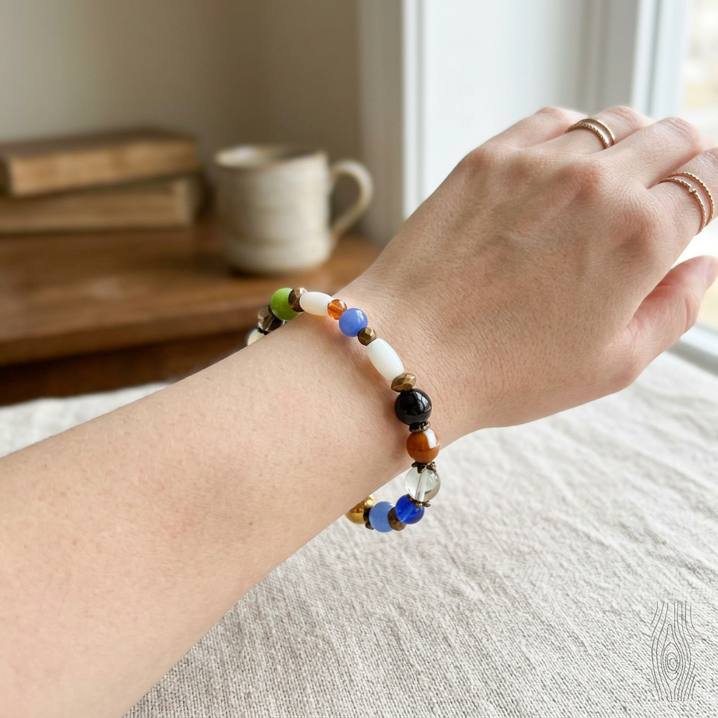Eclectic Glass Beaded Bracelet | Boho Charm & Nature - Inspired Elegance - Distinct Designs
