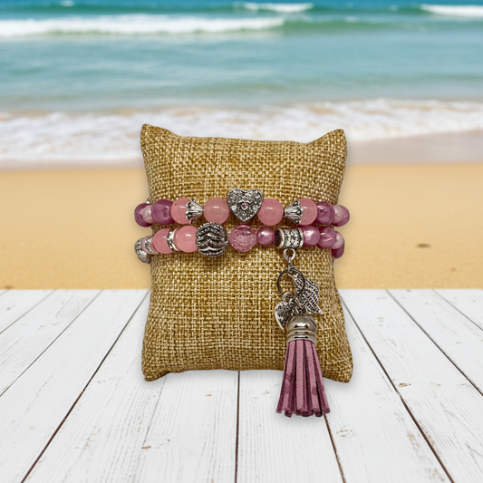 Eclectic PInk Beaded Bracelet Set | Coastal Landing Handmade Jewelry - Distinct Designs