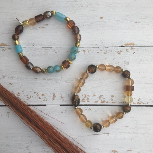 Glass Beaded Bracelet Set | Boho Chic Coastal Earthy Tones Handmade Jewelry - Distinct Designs