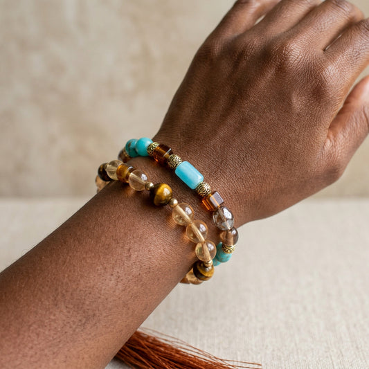 Glass Beaded Bracelet Set | Boho Chic Coastal Earthy Tones Handmade Jewelry - Distinct Designs