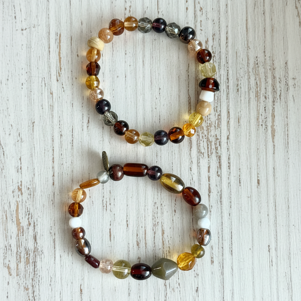 Glass Beaded Earthy Bracelet Set | Woodland Handmade Jewelry - Distinct Designs