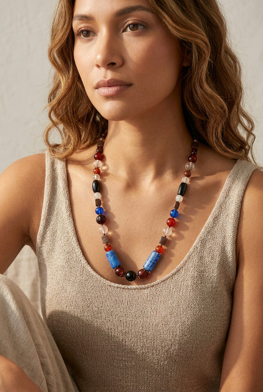 Glass Beaded Necklace | Eclectic Bohemian Handmade Jewelry - Distinct Designs