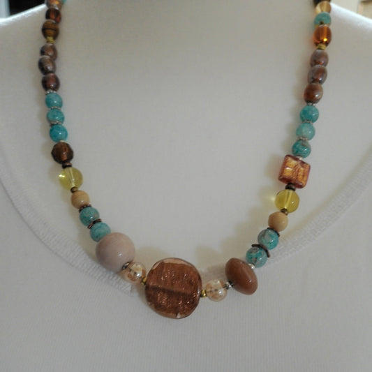 Glass Beaded Necklace | Unique Boho Chic Coastal Earthy Tones Handmade Jewelry - Distinct Designs