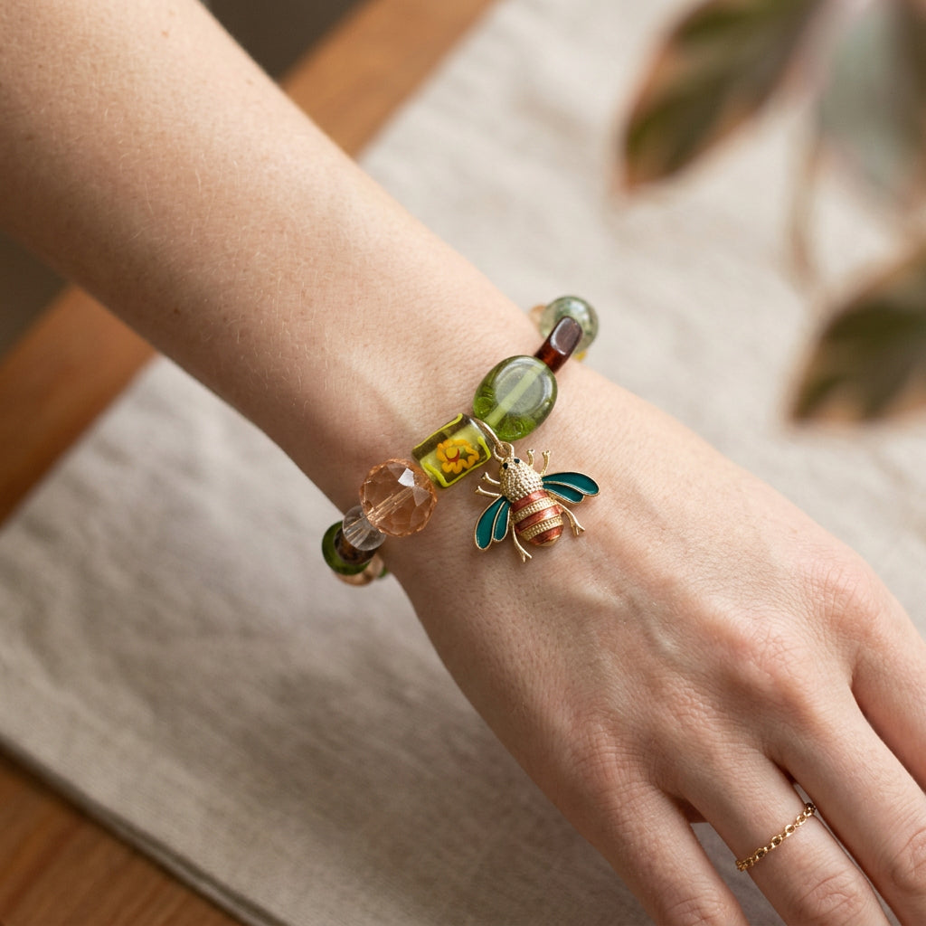 Glass Beaded Stretch Bracelet | Nature-Inspired Elegance Handmade Jewelry