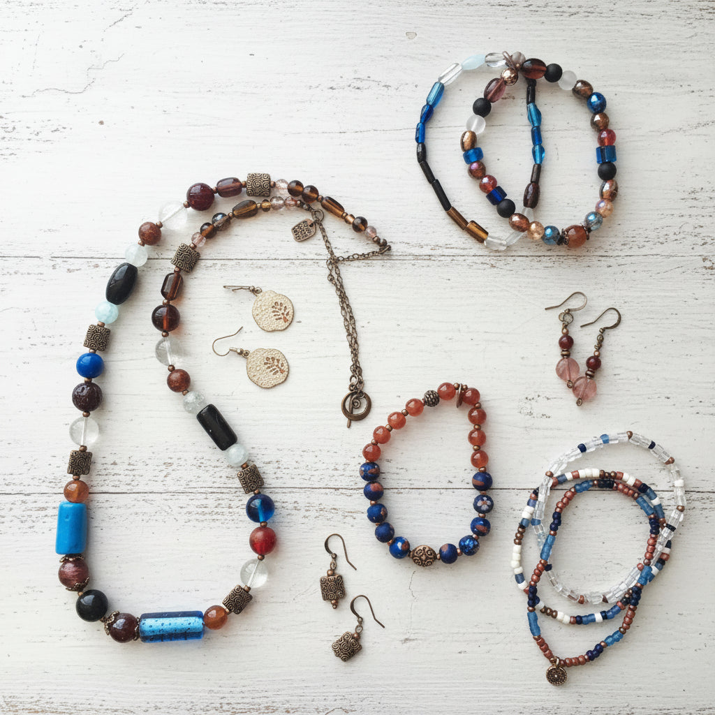 Glass Beads Stretch Bracelet Set | Earthy Vibrant Handmade Jewelry - Distinct Designs