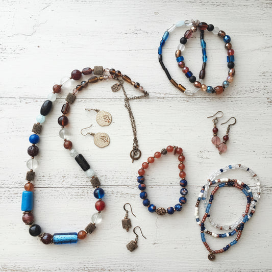 Glass Beads Stretch Bracelet Set | Earthy Vibrant Handmade Jewelry - Distinct Designs