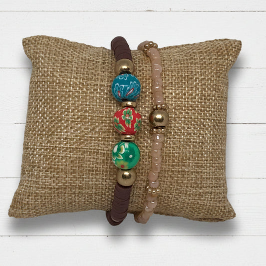 Glass & Clay Beads Bracelet Set |Boho Chic Handmade Jewelry - Distinct Designs