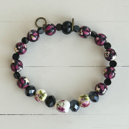 Glass Pearls & Porcelian Heart Bracelet | Porcelain Petals Handmade Jewelry Collection - Distinct Designs