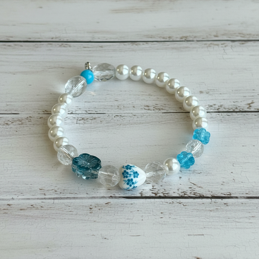 Glass Pearls & Porcelian Heart With A Floral Design | Porcelain Petals Handmade Jewelry Collection - Distinct Designs