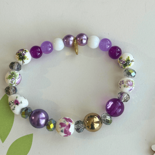 Glass Pearls & Porcelian Heart With A Floral Design | Porcelain Petals Handmade Jewelry Collection - Distinct Designs