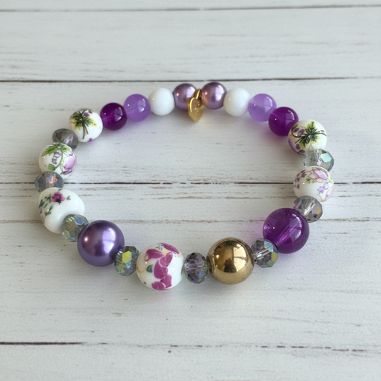 Glass Pearls & Porcelian Heart With A Floral Design | Porcelain Petals Handmade Jewelry Collection - Distinct Designs