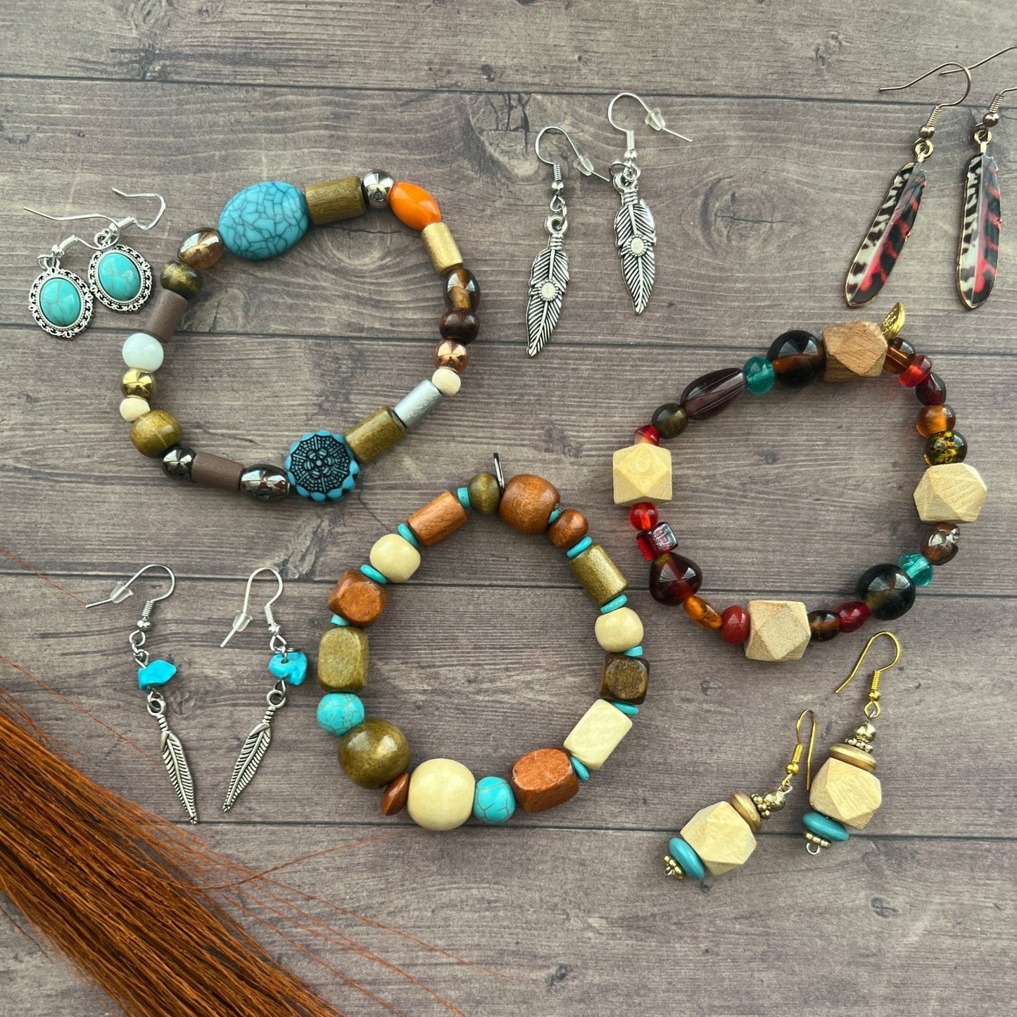 Glass & Wooden Beaded Bracelet | Southwestern Boho Stackable Stretch Handmade Jewelry - Distinct Designs