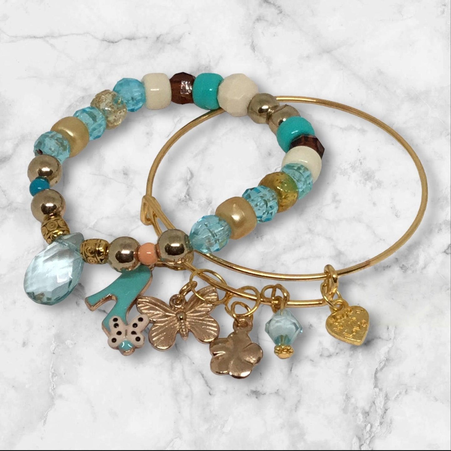 Fragile | Bracelet Set With Stretch and Adjustable Charm Bangle - Distinct Designs