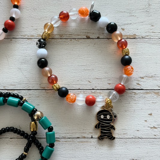 Halloween Glass Bead Stackable Stretch Bracelet | Witchy Glow Handmade Jewelery - Distinct Designs