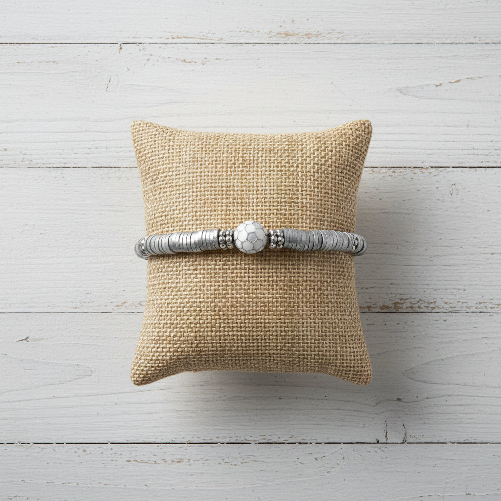 Heishi Soccer Ball Friendship Stretch Bracelet | Sporty Chic Handmade Jewelry - Distinct Designs