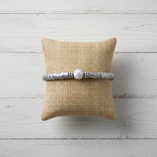 Heishi Soccer Ball Friendship Stretch Bracelet | Sporty Chic Handmade Jewelry - Distinct Designs