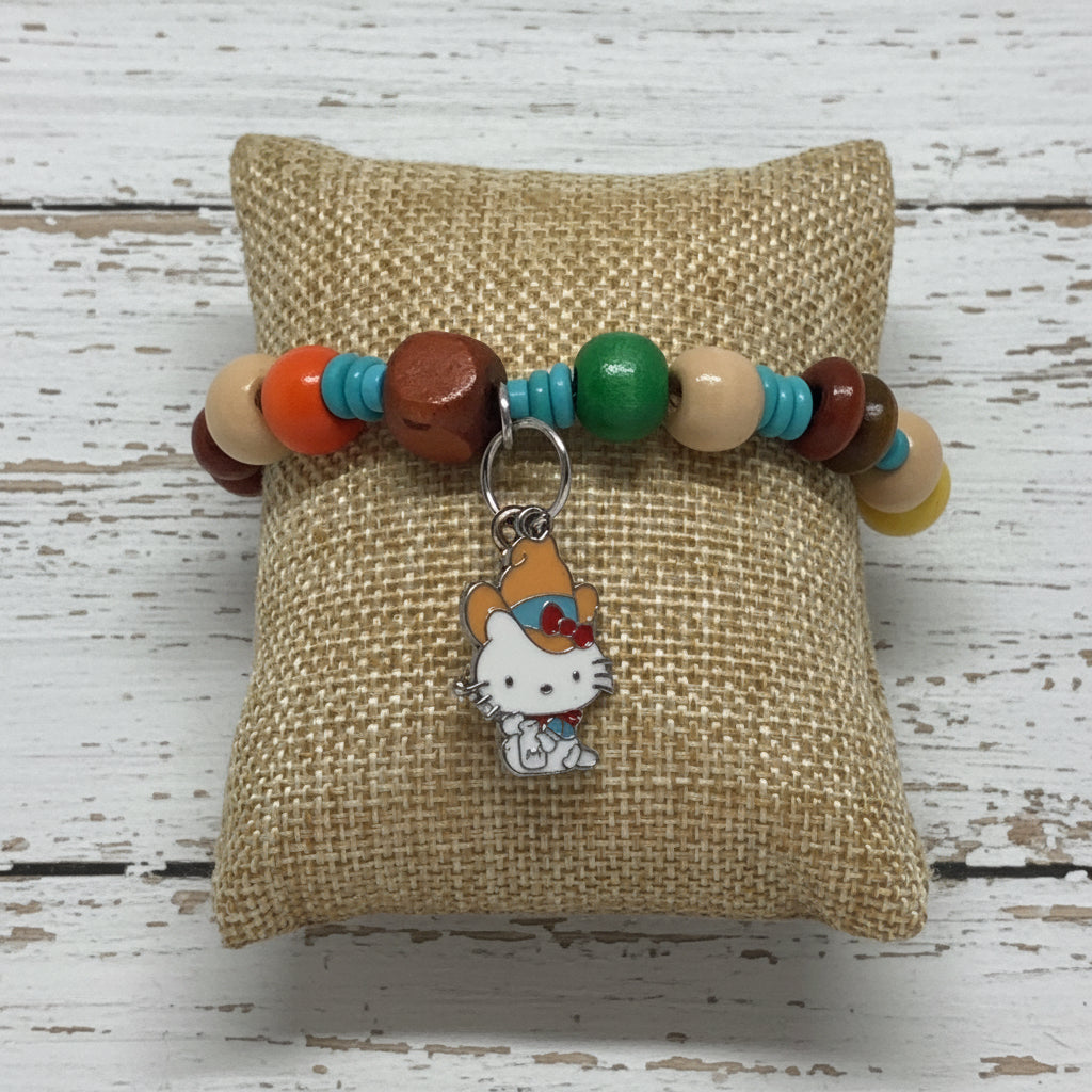 Hello Kitty Cowgirl Bracelet - Western Colorful Wooden Beads - Distinct Designs