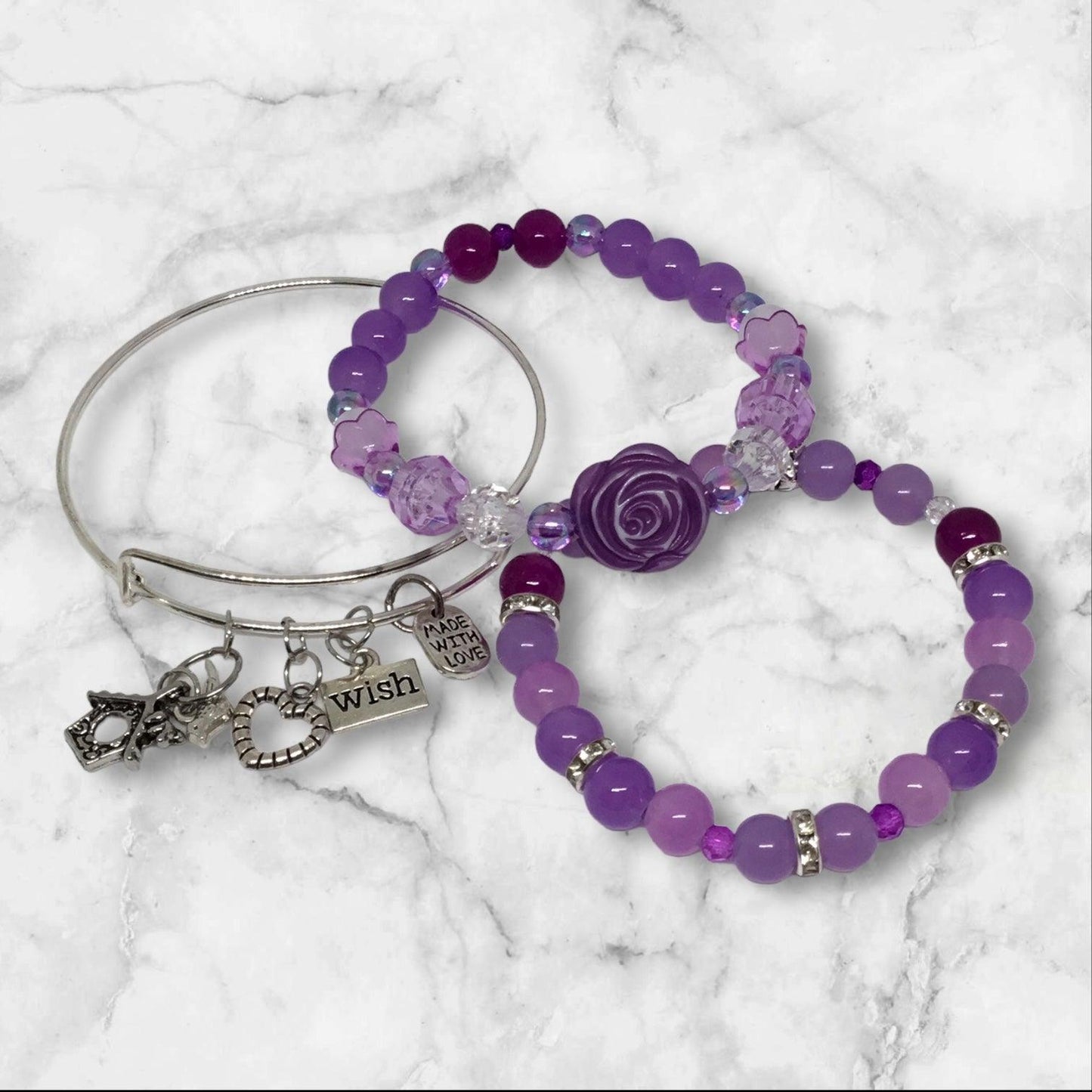 Verbena | Purple Stretch and Bangle Charm Bracelets - Distinct Designs