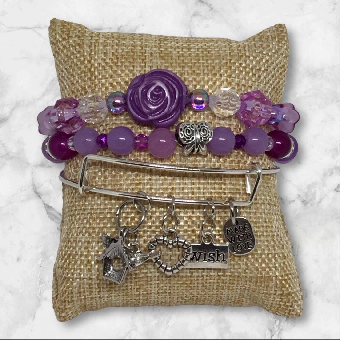 Verbena | Purple Stretch and Bangle Charm Bracelets - Distinct Designs