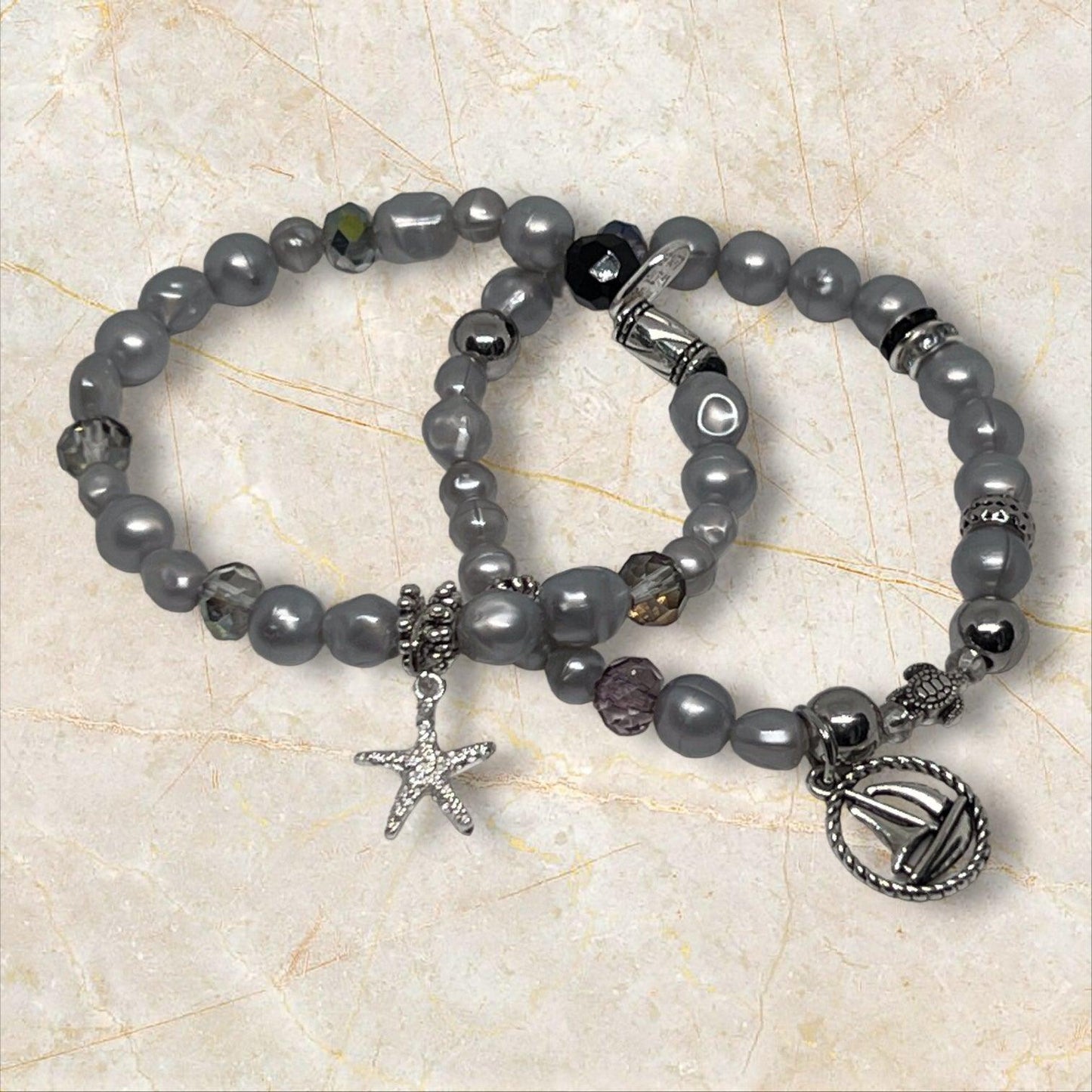 Silver Sands | Stretch Beachy Unique Bracelet Set - Distinct Designs