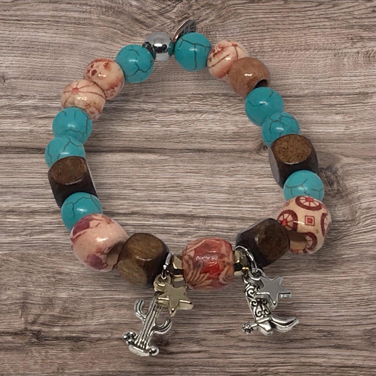 Boots & Spurs | Western Wooden Beads Stretch Bracelet - Distinct Designs