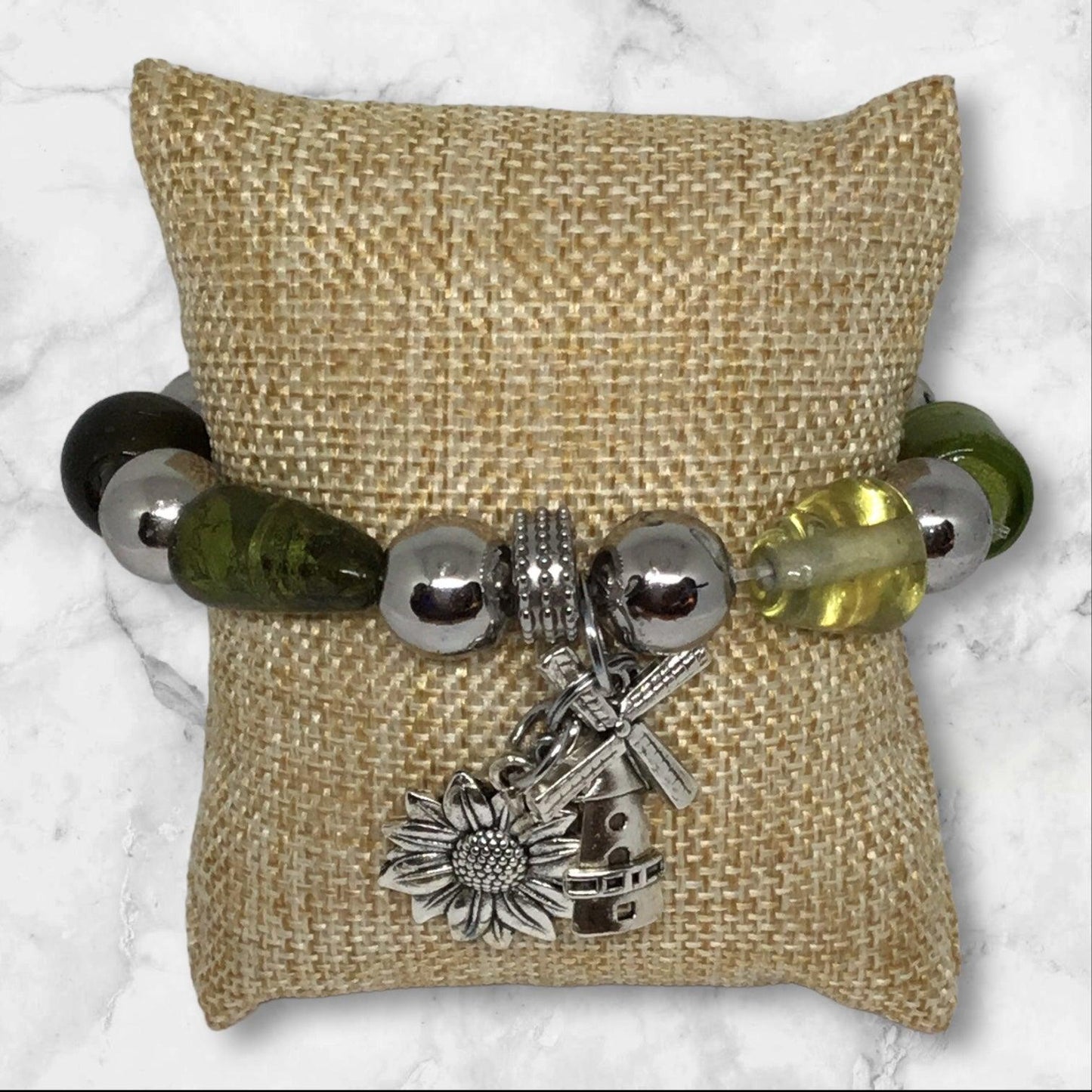 Meadow Glass | Unique Mixed Media Charm Handcrafted Bracelet - Distinct Designs