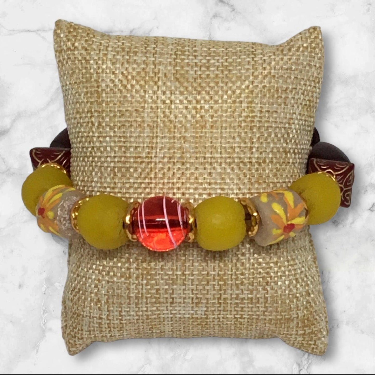 Cranberry | Recycled Glass Mixed Media Adjustable Boho Bracelet - Distinct Designs