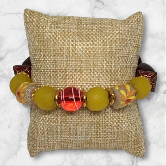 Cranberry | Recycled Glass Mixed Media Adjustable Boho Bracelet - Distinct Designs