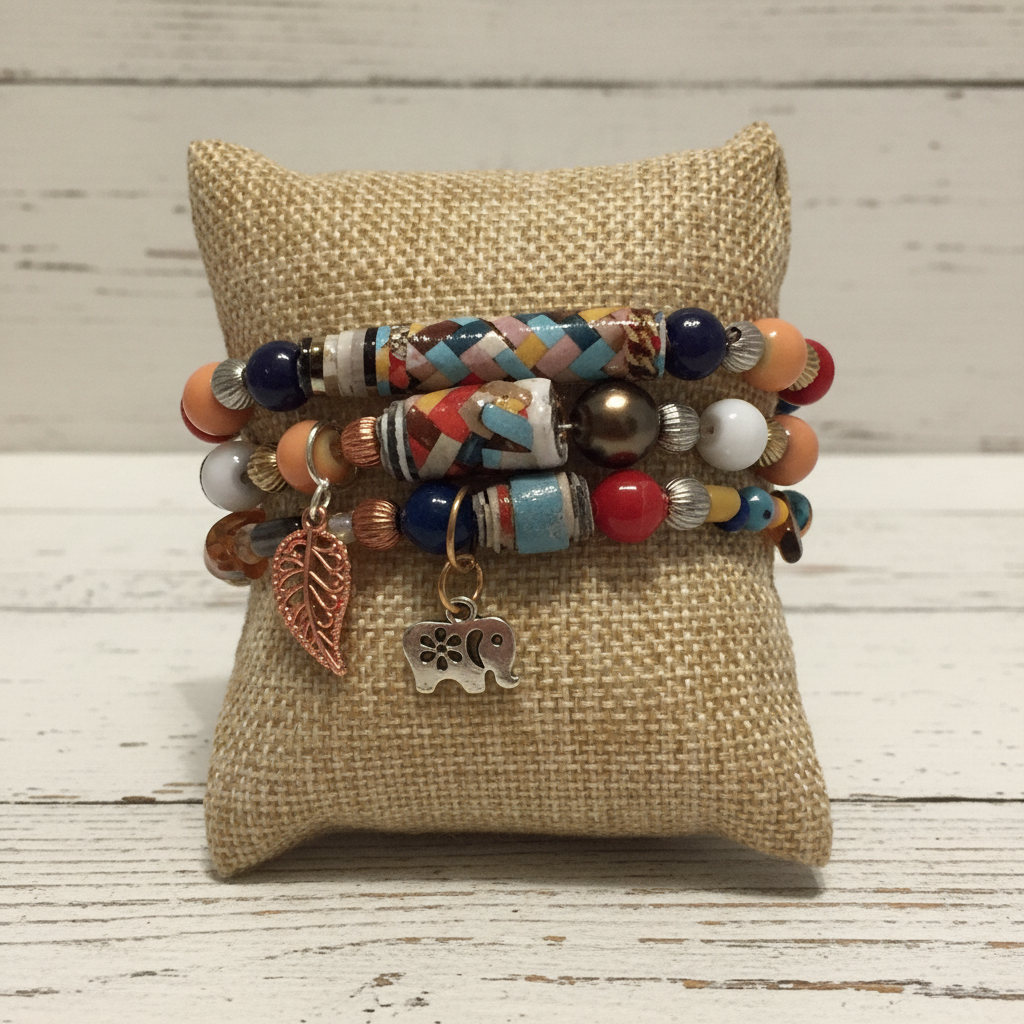 Mixed Media Beaded Bracelet Set | Bold Tribal Boho Handmade Jewelry - Distinct Designs