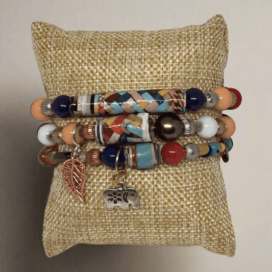 Mixed Media Beaded Bracelet Set | Bold Tribal Boho Handmade Jewelry - Distinct Designs