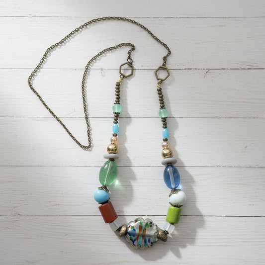 Mixed Media Beaded Chain Necklace | Boho Chic Handmade Jewelry - Distinct Designs
