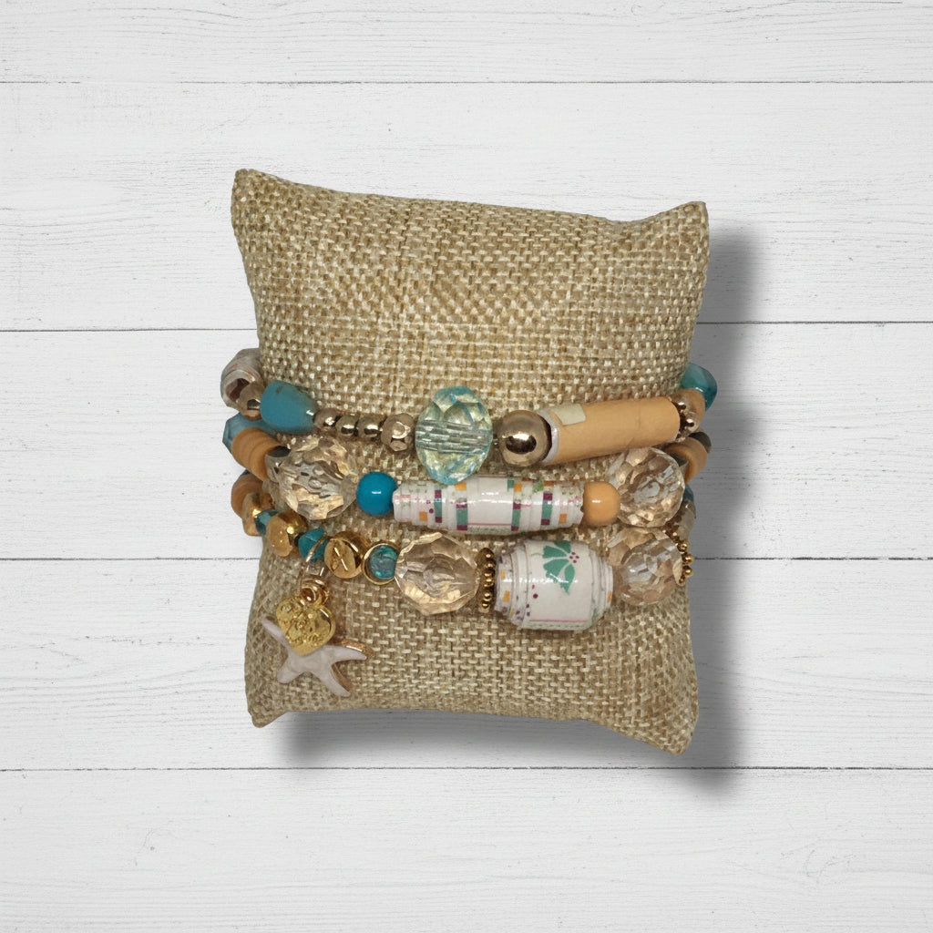 Mixed Media Beaded Charm Bracelet Set | Coastal Landing Handmade Jewelry - Distinct Designs