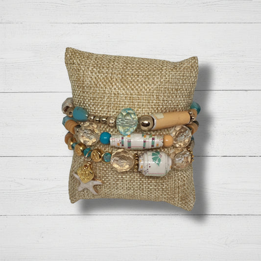 Mixed Media Beaded Charm Bracelet Set | Coastal Landing Handmade Jewelry - Distinct Designs