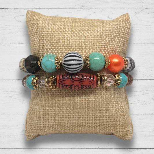 MIxed Media Beaded Stretch Bracelet Set | SouthWest Sands Handmade Jewelry - Distinct Designs