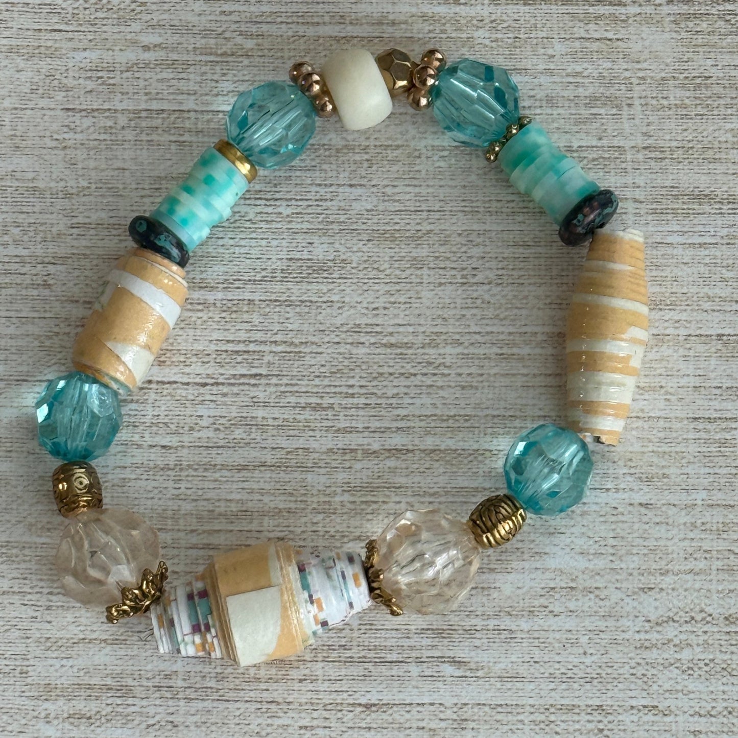 Mixed Media Coastal Stretch Bracelet Set | Island Spirit Handmade Jewelry - Distinct Designs