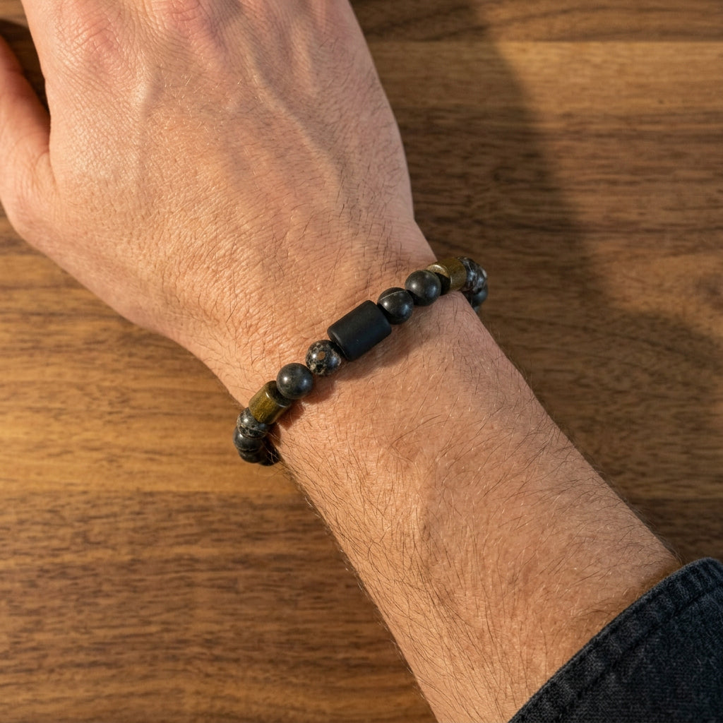 Natural Gemstone Beaded Stretch Bracelet | Celestial Shadows Handmade Jewelry - Distinct Designs