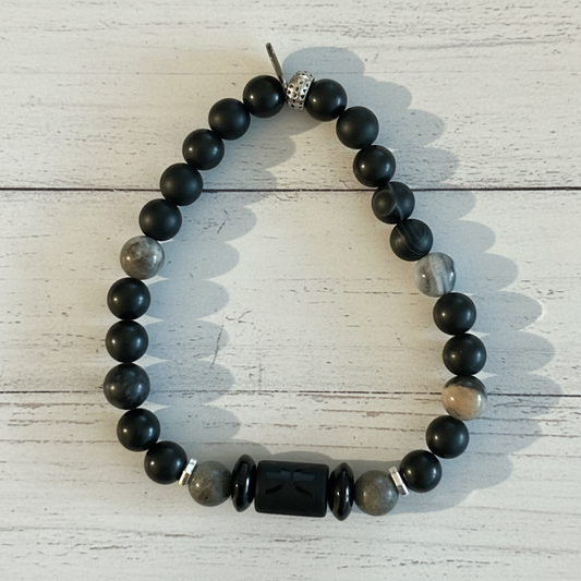 Natural Gemstone Beaded Stretch Bracelet | Celestial Shadows Handmade Jewelry - Distinct Designs