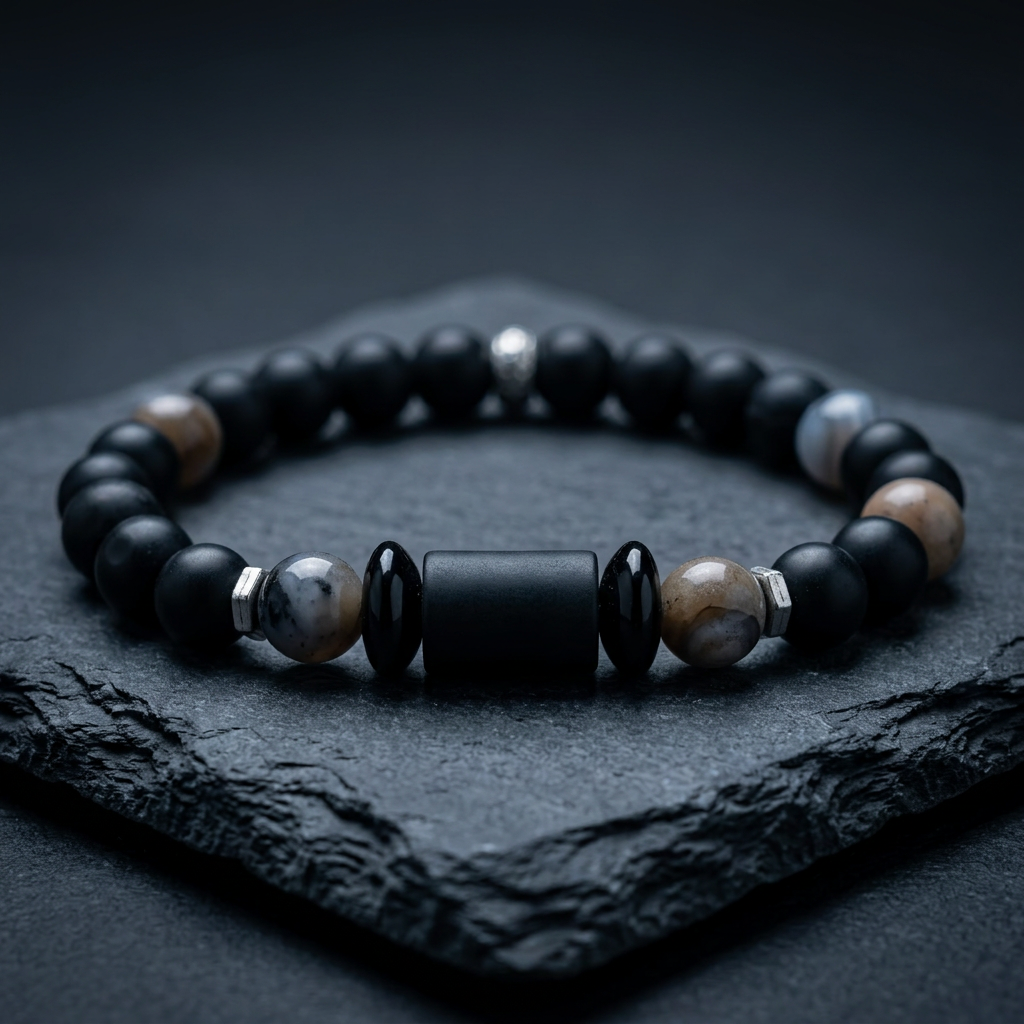 Natural Gemstone Beaded Stretch Bracelet | Celestial Shadows Handmade Jewelry - Distinct Designs