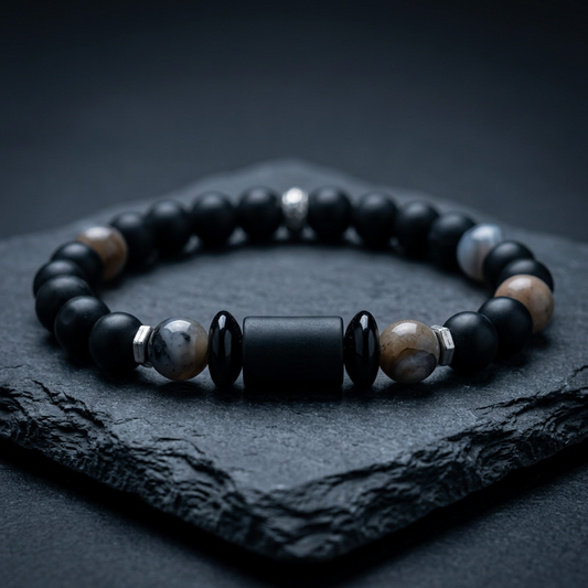 Natural Gemstone Beaded Stretch Bracelet | Celestial Shadows Handmade Jewelry - Distinct Designs