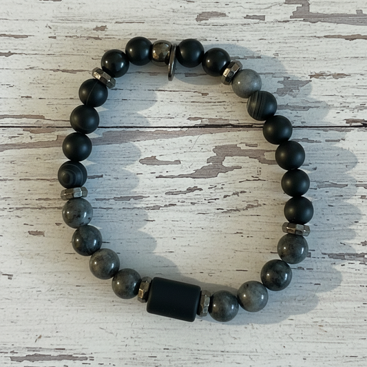 Natural Gemstone Beaded Stretch Bracelet | Celestial Shadows Handmade Jewelry - Distinct Designs