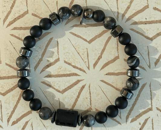 Natural Stone Beaded Stretch Bracelet | Celestial Shadows Handmade Jewelry - Distinct Designs