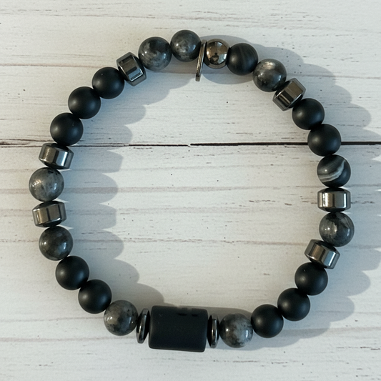 Natural Stone Beaded Stretch Bracelet | Celestial Shadows Handmade Jewelry - Distinct Designs