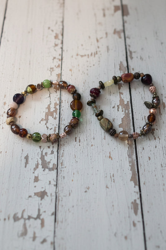 Natural Stone Beaded Stretch Bracelet Set | Nature - Inspired Elegance Handmade Jewelry - Distinct Designs